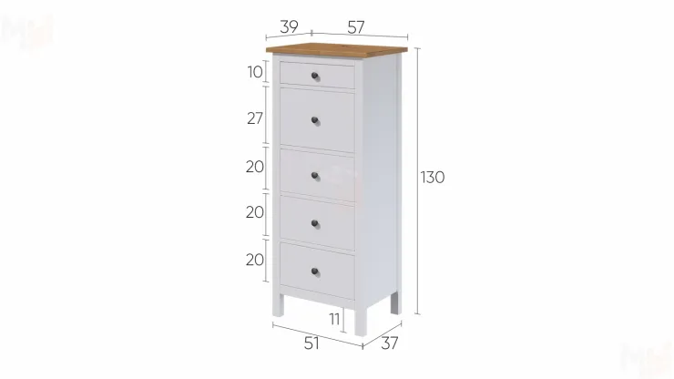 Комод Кымор 5 ящиков белый/светло-коричневый