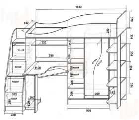 Кровать-чердак Фанки Кидз 15 + лестница-комод 13/8СВ