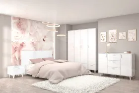 Спальный гарнитур ЭГО Бетон Светлый/Белый Глянец Вариант 6