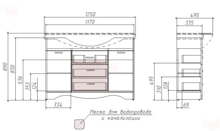 Тумба под умывальник "Классика 120" RICH белое дерево Домино