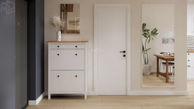 Тумба для обуви из массива Кымор 89 с ящиком, белый/светло-коричневый