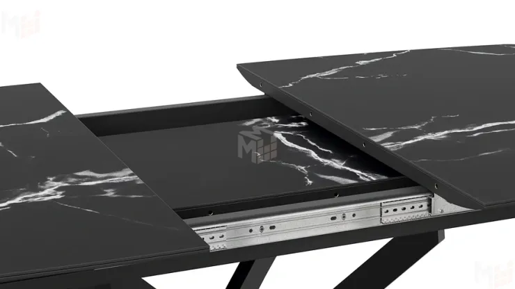 Стол обеденный раздвижной Манхеттен Т1 Черный муар, Стекло матовое черный мрамор