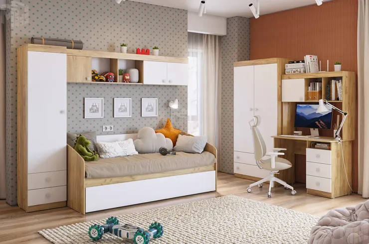 Детский гарнитур Форсаж К2  дуб крафт золотой/белый