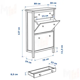 Тумба для обуви из массива Кымор 89 с ящиком, белая