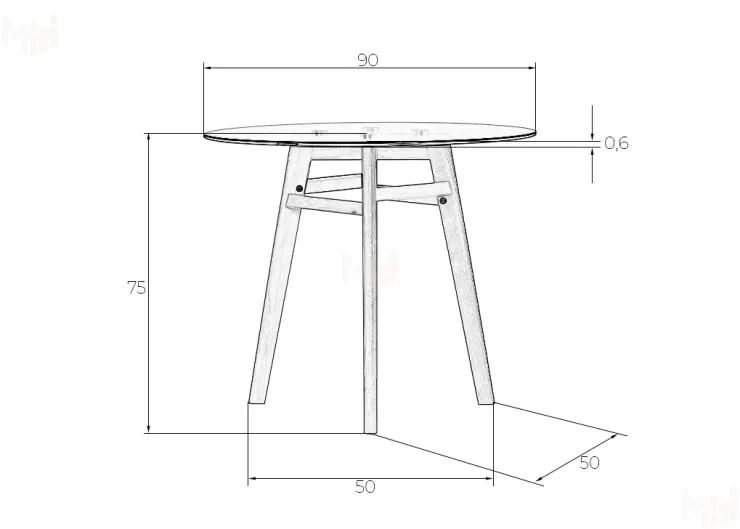 Стол обеденный DOBRIN HENRY`90 GLASS (столешница стекло, деревянное основание)