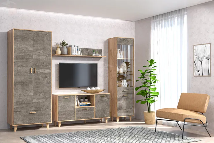 Гостиная Эго Дуб Крафт/Камень Темный Вариант 3