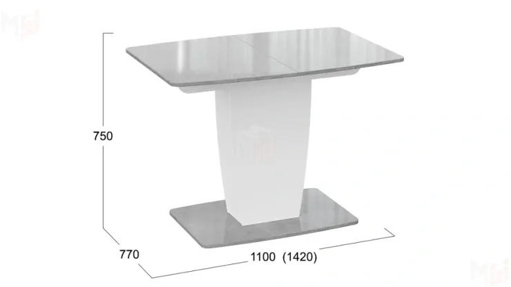 Стол раздвижной Аризона Тип 1 - КМ+02.85.000.001 Белый, Ателье светлый глянец