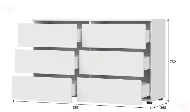 Комод Токио 6 ящика Белый текстурный 