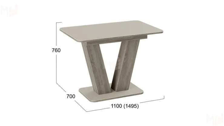 Стол раздвижной Чинзано Тип 1 Дуб Сонома трюфель, Стекло бежевое матовое