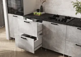 Кухня Рио NEW 3,0м (490) (Бетон светлый/Дуб Крафт Белый, Белый (Кастилло темный)