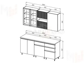 Кухонный гарнитур Техно-6 2,0 (экзотическое дерево амазония/графит)