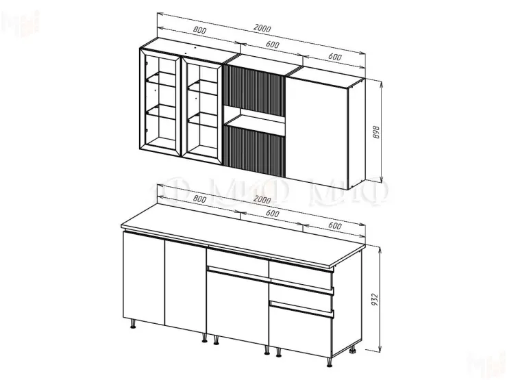 Кухонный гарнитур Техно-6 2,0 (экзотическое дерево амазония/графит)
