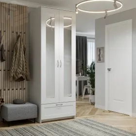 Шкаф Сириус 2 двери 1 ящик с зеркалами, белый (высота 220 см)