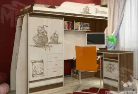 Кровать-чердак Пираты ПР-4/1 + стол письменный ПР-13/1