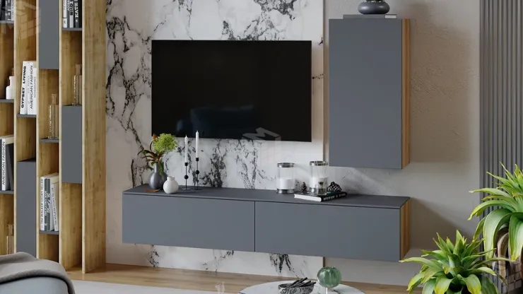 Гостиная Порто №5 - ГН-393.005 Яблоня Беллуно, Графит софт