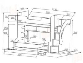 Кровать для троих детей Фанки Кидз Лилак