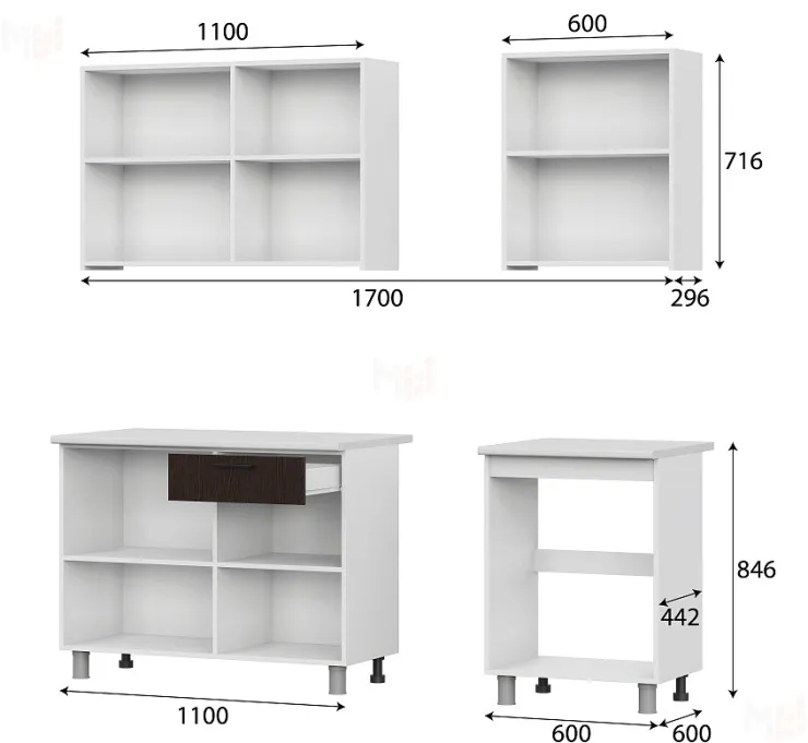 Кухонный гарнитур  РОЗАЛИЯ 1,7 (со столешницей) Серия 2 Дуб Млечный / Дуб Венге