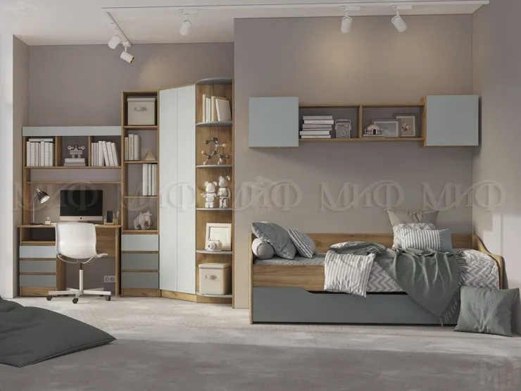 Кровать с ящиками Челси Color (сумеречный голубой/мята)