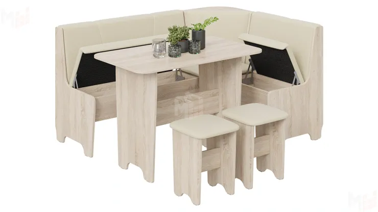 Кухонный уголок Техас Исп.1 Дуб Сонома, Экокожа бежевая