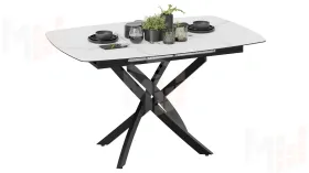 Стол обеденный раздвижной Манхеттен Т1 Черный муар, Стекло матовое белый мрамор