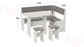 Кухонный уголок Рио Дуб крафт белый, Микровелюр Duna Steel