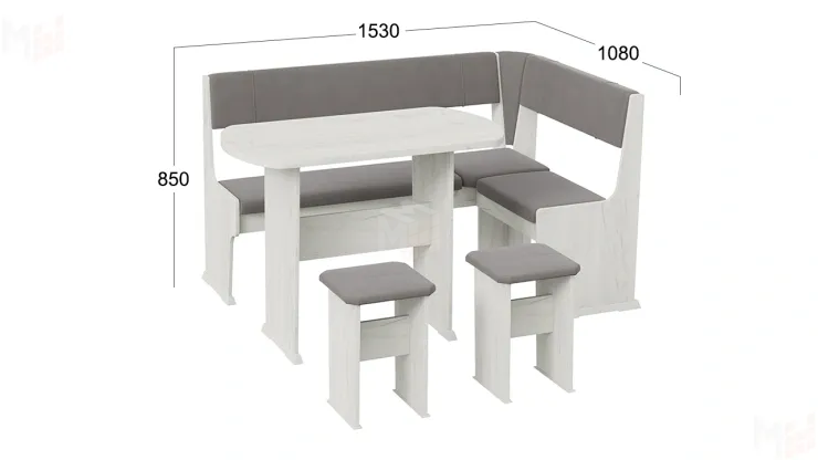 Кухонный уголок Рио Дуб крафт белый, Микровелюр Duna Steel