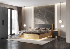 Флэш Кровать парящая 1,6м с ПМ (Браш Графит/Дуб Крафт, Дуб Крафт)