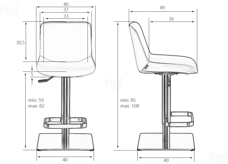 Стул барный DOBRIN ALDO (белый PU P23, основание из нержавеющей стали)