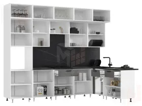 Кухня Рио New угловая 3,0*1,8м (490) комп №2 Бетон светлый/Бетон темный, Белый (Кастилло темный)