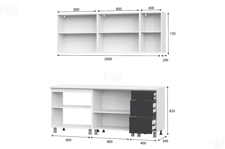 Кухонный гарнитур Модерн New (2,0м) (МДФ) (без столешниц) Белый/ Графит 