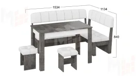 Кухонный уголок Альфа - МФ-100.001 Ателье темный, Белый кожзам