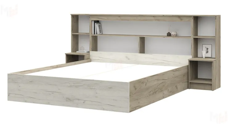 Кровать с прикроватным блоком Басса КР 552 дуб крафт серый - дуб крафт белый
