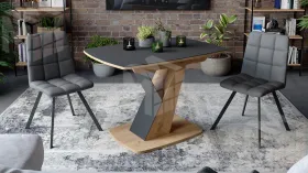 Стол обеденный Гарда Тип 1 Дуб Крафт золотой, Стекло матовое черный графит