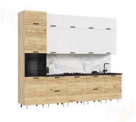 Кухня Рио NEW 3,0м (490) (Белый глянец/Дуб крафт, Дуб крафт (Кастилло темный)