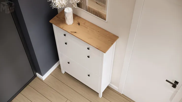 Тумба для обуви из массива Кымор 89 с ящиком, белый/светло-коричневый