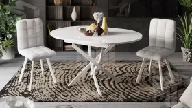 Стол обеденный Diamond Тип 3 - КМ+02.68.000.168 Белый муар, Белый глянец