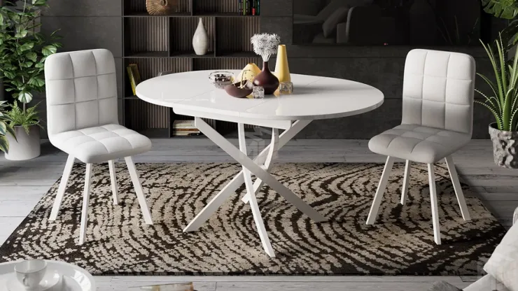 Стол обеденный Diamond Тип 3 - КМ+02.68.000.168 Белый муар, Белый глянец