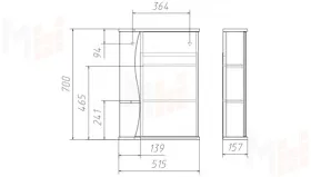 Зеркало-шкаф Волна-1 50 см правый