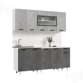 Кухня Рио New 2,0 (490) ЛДСП Бетон светлый/Бетон темный, Белый (Антарес)