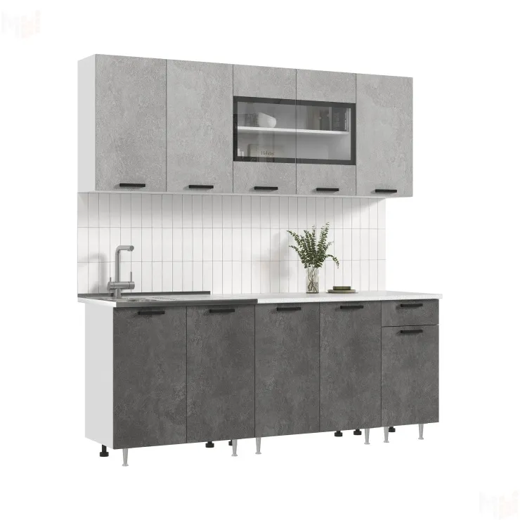 Кухня Рио New 2,0 (490) ЛДСП Бетон светлый/Бетон темный, Белый (Антарес)