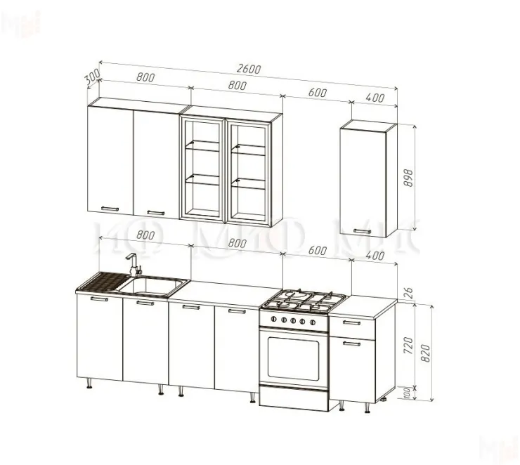 Кухня Рио New 2,0/900 (490) комп №4 (Белый глянец, Дуб крафт (Дуб вотан)