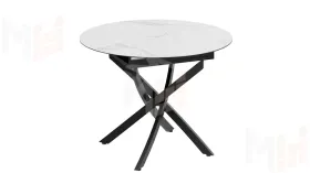 Стол обеденный раздвижной Бергамо Тип 1 Черный муар, Стекло матовое белый мрамор