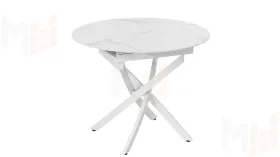 Стол обеденный раздвижной Бергамо Тип 1  Белый муар, Стекло матовое белый мрамор