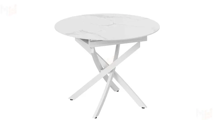 Стол обеденный раздвижной Бергамо Тип 1  Белый муар, Стекло матовое белый мрамор