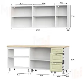 Кухонный гарнитур Прованс (2,0м) (МДФ) (без столешниц) Фисташковый