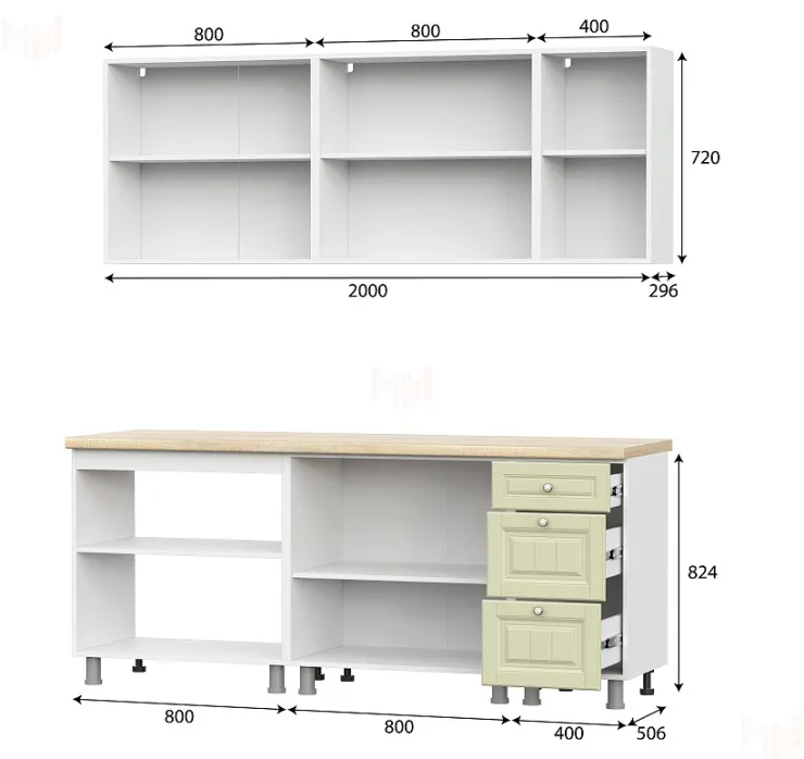 Кухонный гарнитур Прованс (2,0м) (МДФ) (без столешниц) Фисташковый