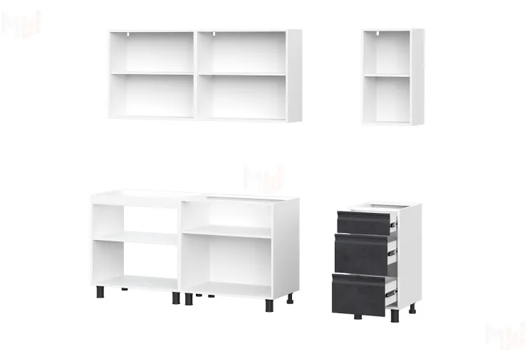 Кухонный гарнитур Вельвет (2,0м) (МДФ) (без столешниц) Бетон Снежный / Бетон графит