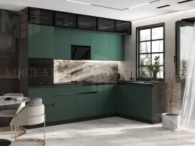 Кухонный гарнитур Техно-6 угловой 3,0*1,8 м (браш мени грин)