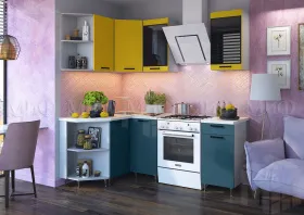 Кухня угловая Техно New 1,3*1,4 Горчица Софт/Ультрамарин Софт