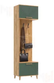 Прихожая Ирис Шкаф с вешалками Браш Мени Грин/Дуб Крафт